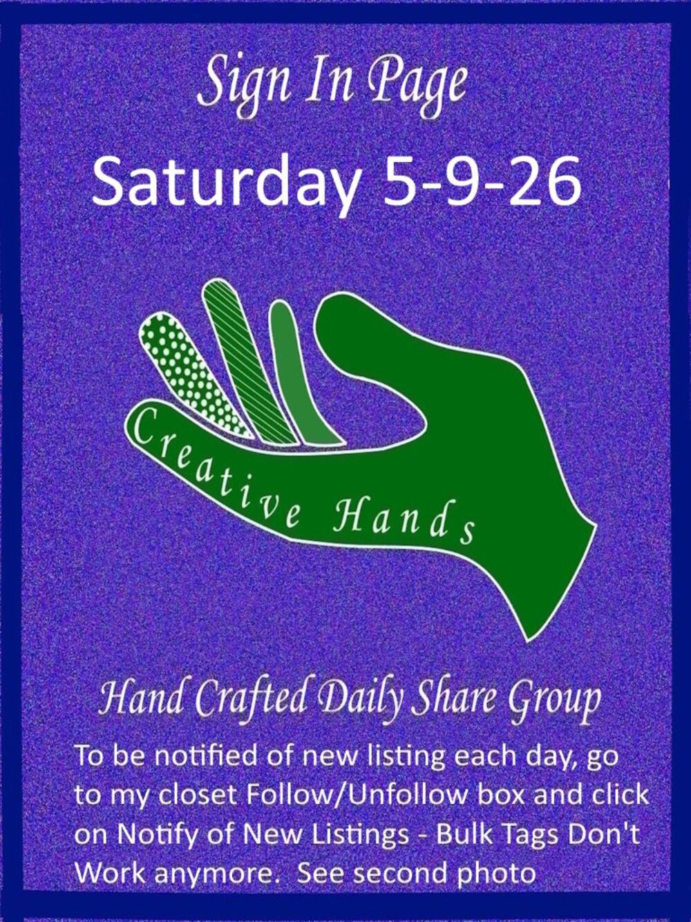 Saturday 5-9-2026 Hand Crafted Handmade Share Group Part One - Sign In